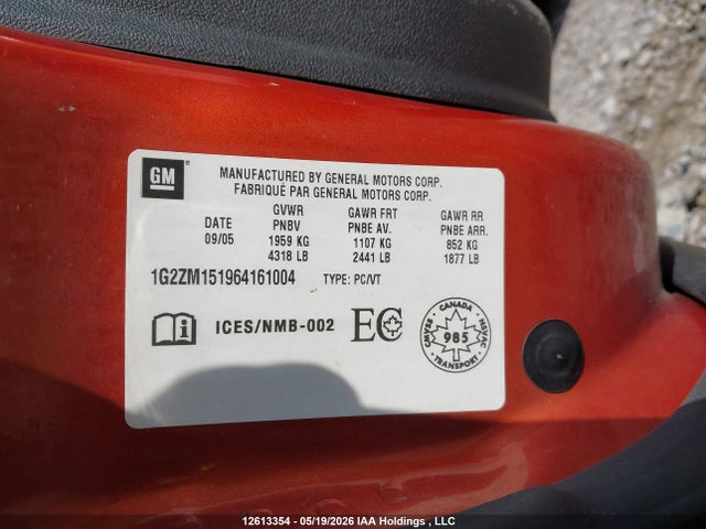 12613354 :رقم المزاد ، 1G2ZM151964161004 vin ، 2006 Pontiac G6 Gtp مزاد بيع