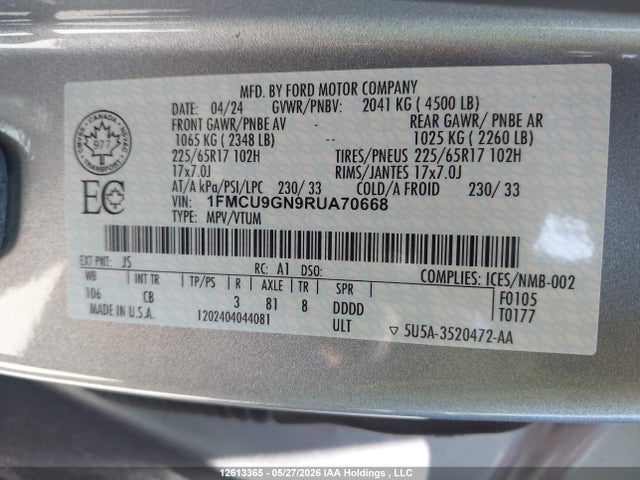 1FMCU9GN9RUA70668 Ford Escape Active