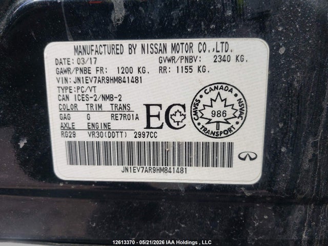 Продажа на аукционе авто 2017 Infiniti Q50 3.0t, vin: JN1EV7AR9HM841481, номер лота: 12613370