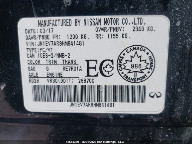 Продажа на аукционе авто 2017 Infiniti Q50 3.0t, vin: JN1EV7AR9HM841481, номер лота: 12613370