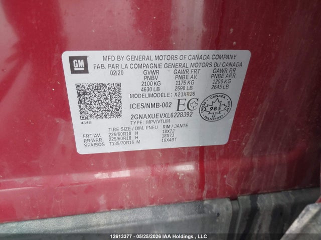 Продаж на аукціоні авто 2020 Chevrolet Equinox, vin: 2GNAXUEVXL6228392, номер лоту: 12613377
