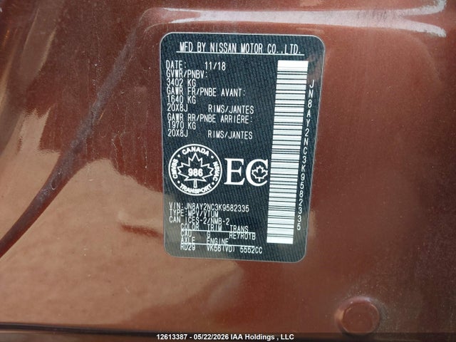 Продажа на аукционе авто 2019 Nissan Armada Sv/sl/platinum, vin: JN8AY2NC3K9582335, номер лота: 12613387