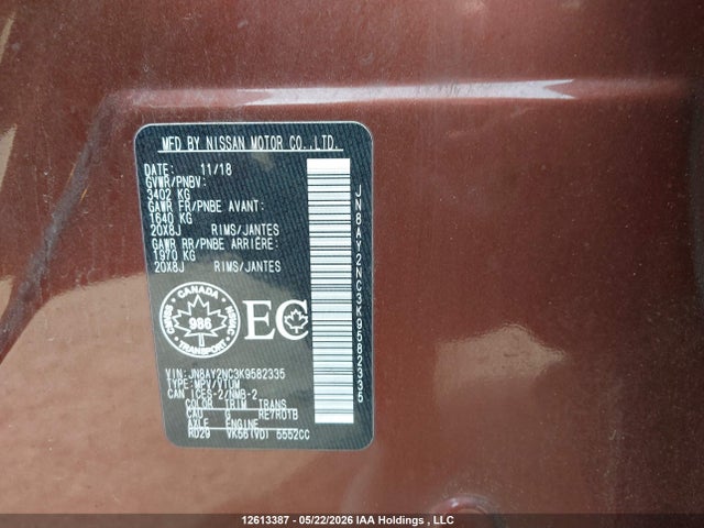 Продажа на аукционе авто 2019 Nissan Armada Sv/sl/platinum, vin: JN8AY2NC3K9582335, номер лота: 12613387