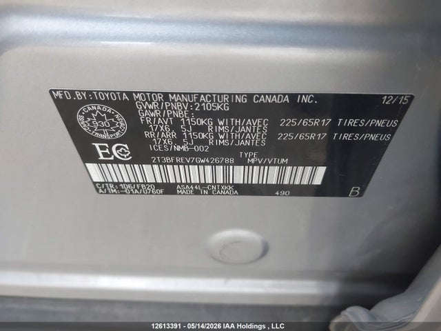 2T3BFREV7GW426788 Toyota RAV4 LE