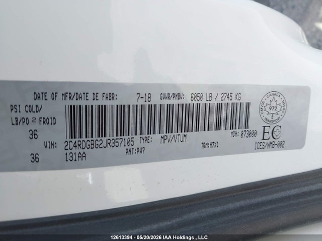 Aukcja sprzedaży 2018 Dodge Grand Caravan, vin: 2C4RDGBG2JR357105, numer aukcji: 12613394