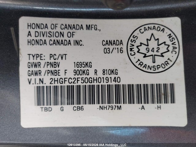 Aukcja sprzedaży 2016 Honda Civic Lx, vin: 2HGFC2F50GH019140, numer aukcji: 12613395