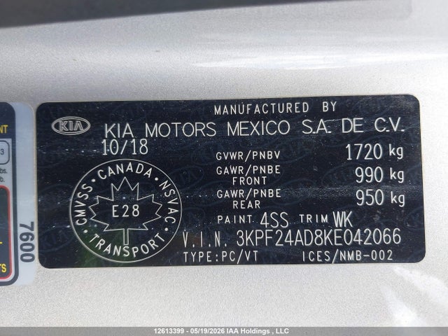 Продажа на аукционе авто 2019 Kia Forte Fe/lx/lxs, vin: 3KPF24AD8KE042066, номер лота: 12613399