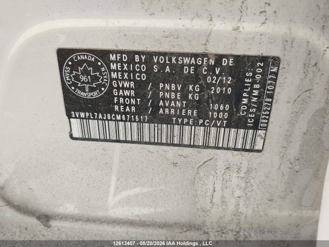 Продажа на аукционе авто 2012 Volkswagen Jetta Tdi, vin: 3VWPL7AJ8CM671517, номер лота: 12613407