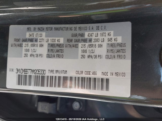 12613415 :رقم المزاد ، 3MVDMBB77MM205330 vin ، 2021 Mazda Cx-30 Gx مزاد بيع