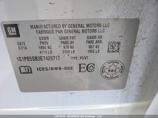 Продаж на аукціоні авто 2014 Chevrolet Cruze, vin: 1G1PE5SB3E7429717, номер лоту: 12613419