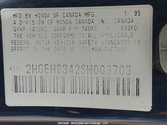 Aukcja sprzedaży 1995 Honda Civic Cx, vin: 2HGEH2342SH003703, numer aukcji: 12613428