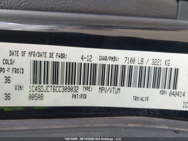 Aukcja sprzedaży 2012 Dodge Durango R/t, vin: 1C4SDJCT6CC309032, numer aukcji: 12613429
