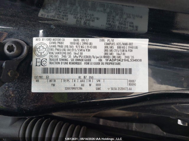 1FADP3K21HL334938 Ford FOCUS SE