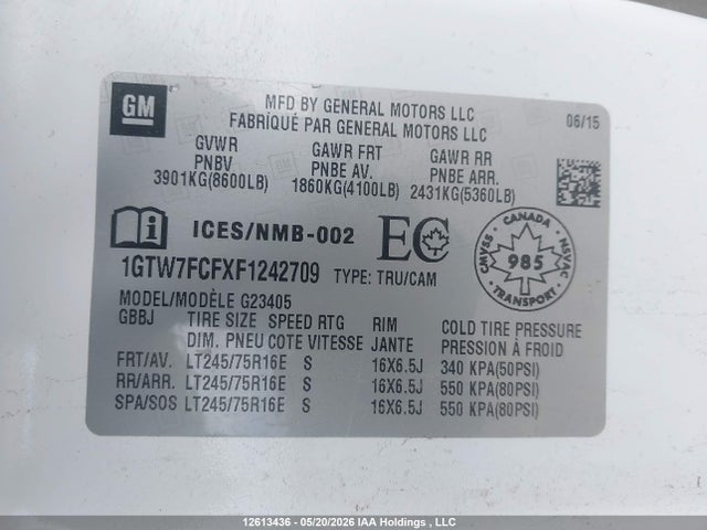 Aukcja sprzedaży 2015 Gmc Savana G2500, vin: 1GTW7FCFXF1242709, numer aukcji: 12613436