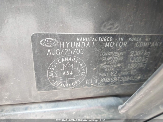 12613440 :رقم المزاد ، KM8SB13D94U591320 vin ، 2004 Hyundai Santa Fe مزاد بيع
