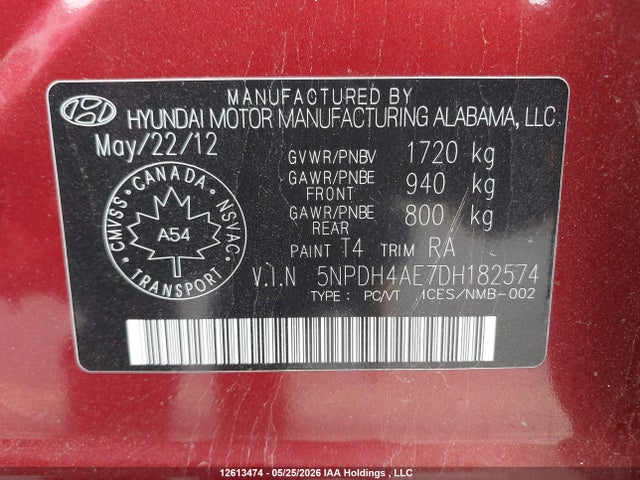 Продаж на аукціоні авто 2013 Hyundai Elantra Gls/limited, vin: 5NPDH4AE7DH182574, номер лоту: 12613474