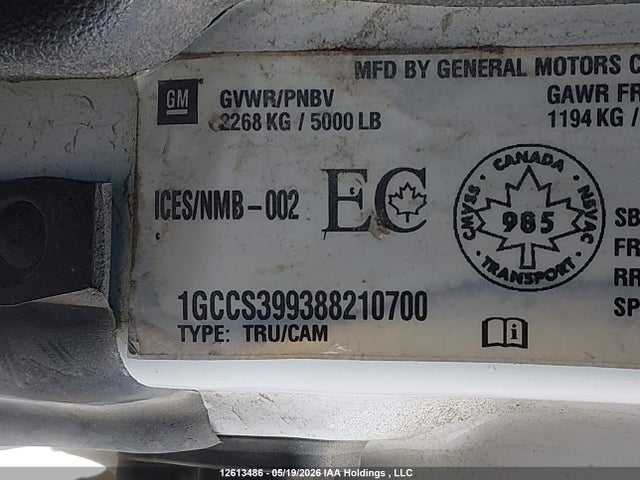 Aukcja sprzedaży 2008 Chevrolet Colorado Lt, vin: 1GCCS399388210700, numer aukcji: 12613486