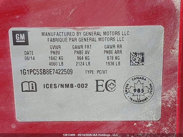 1G1PC5SB8E7422509 Chevrolet CRUZE LT
