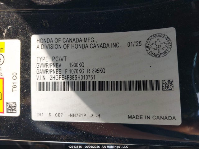 Aukcja sprzedaży 2025 Honda Civic, vin: 2HGFE4F88SH010761, numer aukcji: 12613516