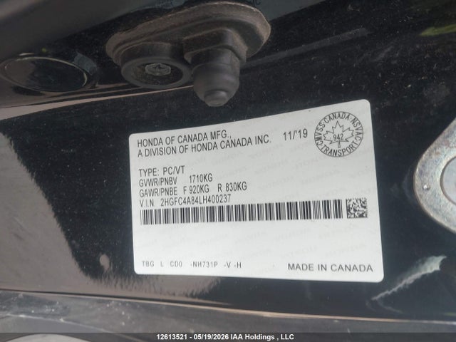 Aukcja sprzedaży 2020 Honda Civic Sport, vin: 2HGFC4A84LH400237, numer aukcji: 12613521