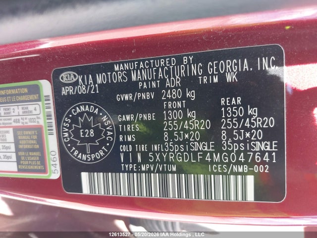 Aukcja sprzedaży 2021 Kia Sorento Lx, vin: 5XYRGDLF4MG047641, numer aukcji: 12613527
