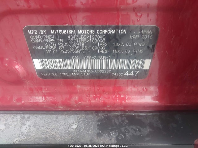 Продаж на аукціоні авто 2018 Mitsubishi Rvr Se Limited/gt, vin: JA4AJ4AW5JU602232, номер лоту: 12613529