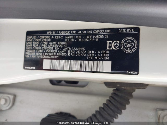 Aukcja sprzedaży 2016 Volvo Xc60 T5 Special Edition Premier, vin: YV4612RK6G2897070, numer aukcji: 12613532