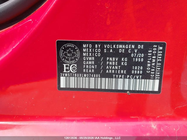 Продажа на аукционе авто 2020 Volkswagen Jetta Gli/s/autobahn, vin: 3VW5T7BUXLM074885, номер лота: 12613536