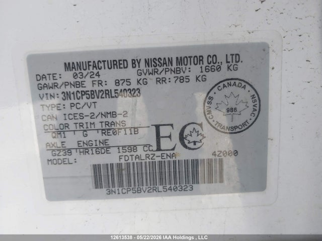 Aukcja sprzedaży 2024 Nissan Kicks S, vin: 3N1CP5BV2RL540323, numer aukcji: 12613538