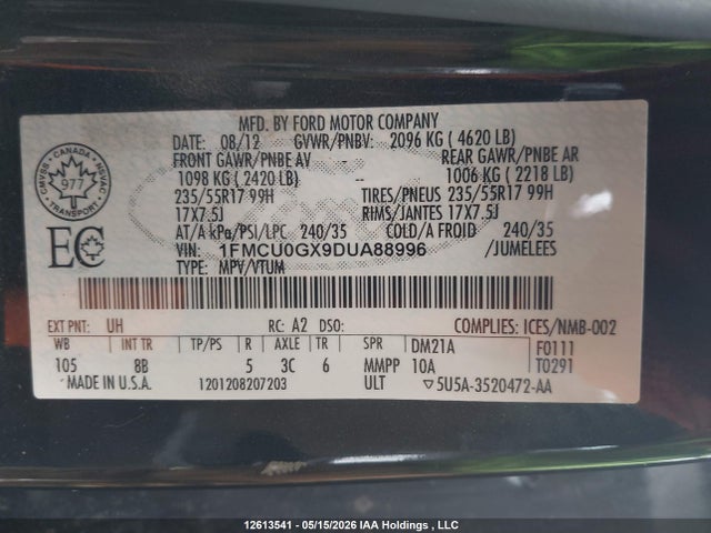 Продаж на аукціоні авто 2013 Ford Escape Se, vin: 1FMCU0GX9DUA88996, номер лоту: 12613541