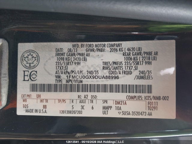 Продаж на аукціоні авто 2013 Ford Escape Se, vin: 1FMCU0GX9DUA88996, номер лоту: 12613541