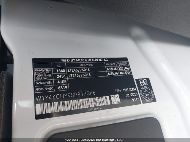 12613543 :رقم المزاد ، W1Y4KCHY9SP817366 vin ، 2025 Mercedes-benz Sprinter 2500 مزاد بيع