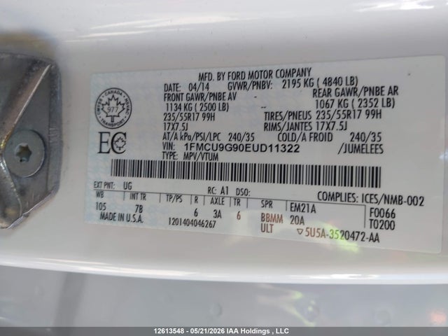 Aukcja sprzedaży 2014 Ford Escape, vin: 1FMCU9G90EUD11322, numer aukcji: 12613548