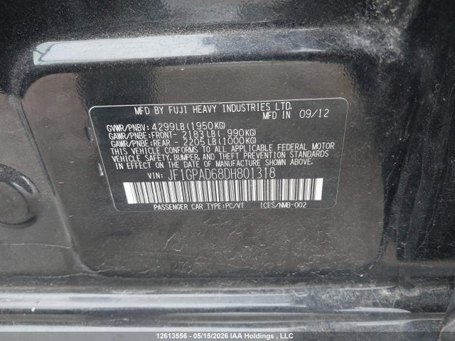 Продажа на аукционе авто 2013 Subaru Impreza Premium, vin: JF1GPAD68DH801318, номер лота: 12613556