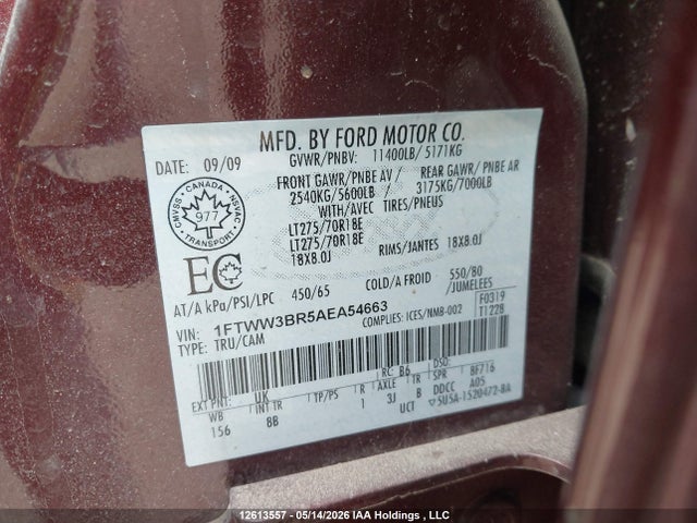 2010 Ford F350 Super Duty მანქანა იყიდება აუქციონზე, vin: 1FTWW3BR5AEA54663, აუქციონის ნომერი: 12613557