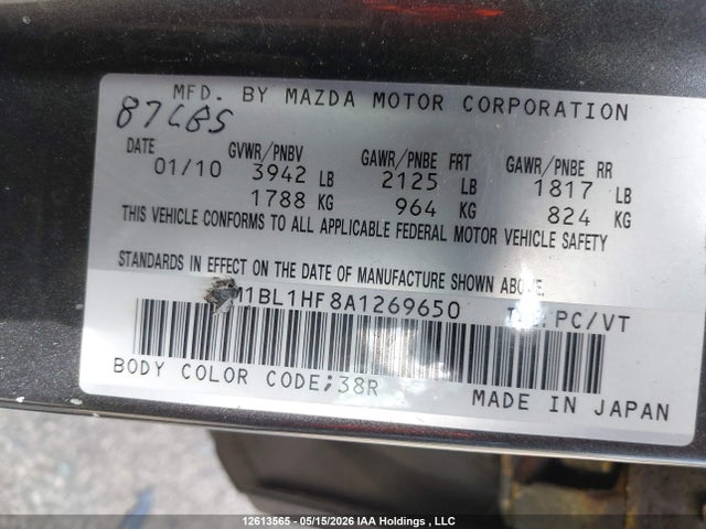 Aukcja sprzedaży 2010 Mazda 3 I, vin: JM1BL1HF8A1269650, numer aukcji: 12613565