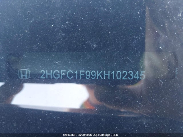 2019 Honda Civic Touring მანქანა იყიდება აუქციონზე, vin: 2HGFC1F99KH102345, აუქციონის ნომერი: 12613566