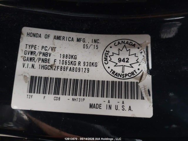 1HGCR2F86FA809129 Honda Accord Ex-l