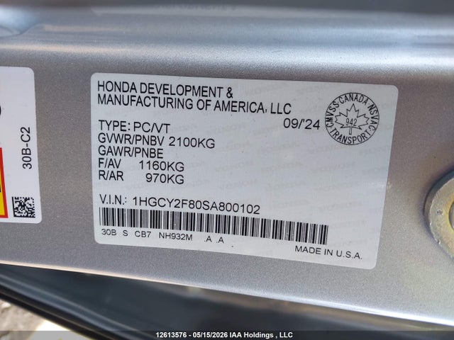 Продажа на аукционе авто 2025 Honda Accord Hybrid, vin: 1HGCY2F80SA800102, номер лота: 12613576
