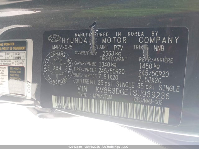 Продаж на аукціоні авто 2025 Hyundai Palisade Xrt, vin: KM8R3DGE1SU939236, номер лоту: 12613580