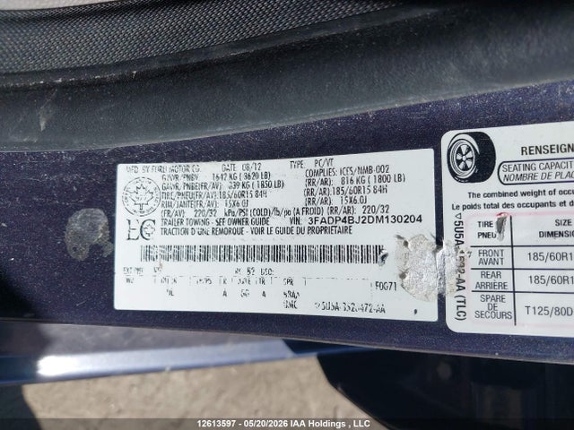 2013 Ford Fiesta Se მანქანა იყიდება აუქციონზე, vin: 3FADP4BJ2DM130204, აუქციონის ნომერი: 12613597