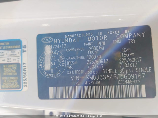 KM8J33A45JU609167 Hyundai Tucson Limited/sport And Eco/se