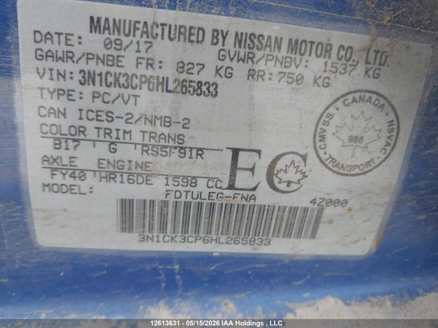 3N1CK3CP6HL265833 Nissan Micra