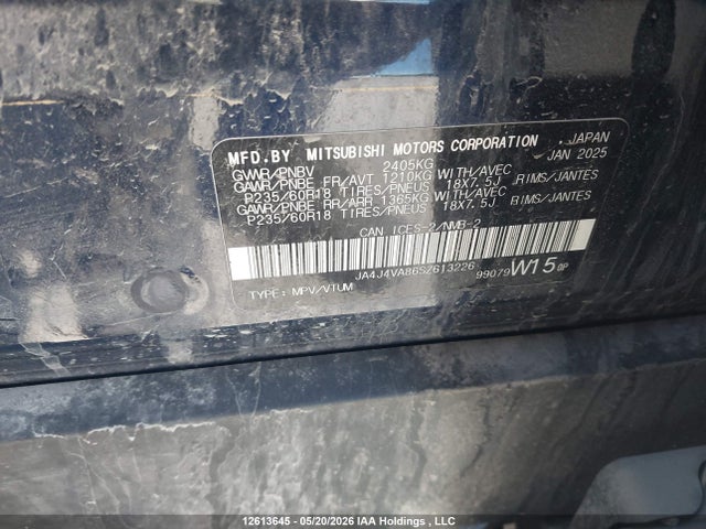 Aukcja sprzedaży 2025 Mitsubishi Outlander, vin: JA4J4VA86SZ613226, numer aukcji: 12613645