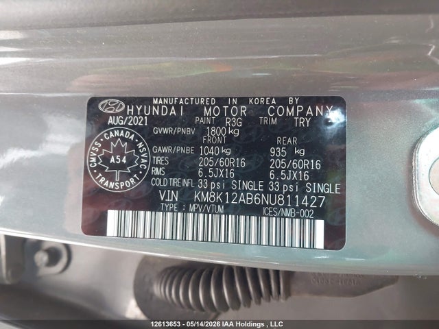 Продаж на аукціоні авто 2022 Hyundai Kona, vin: KM8K12AB6NU811427, номер лоту: 12613653