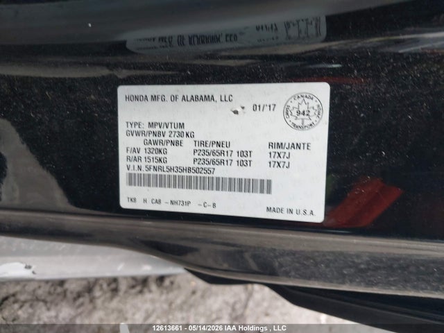 Продажа на аукционе авто 2017 Honda Odyssey Se, vin: 5FNRL5H35HB502557, номер лота: 12613661