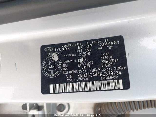Aukcja sprzedaży 2019 Hyundai Tucson Preferred, vin: KM8J3CA44KU879234, numer aukcji: 12613669