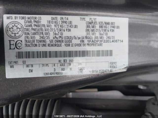 Продажа на аукционе авто 2014 Ford Focus Se, vin: 1FADP3F22EL408714, номер лота: 12613671