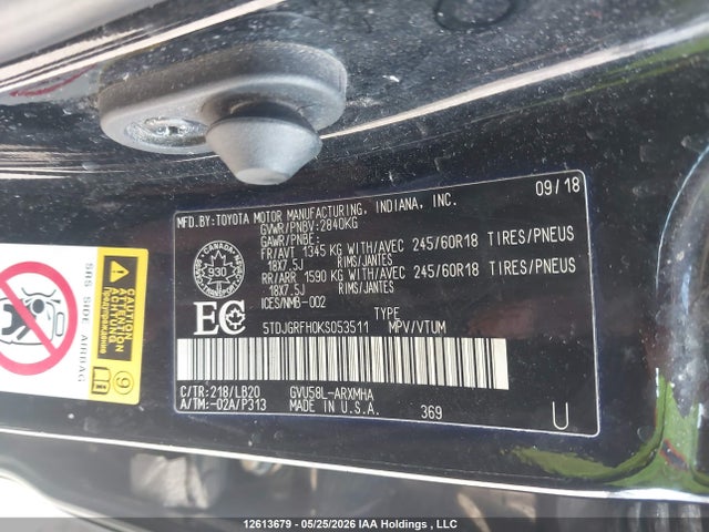 5TDJGRFH0KS053511 Toyota Highlander Hybrid Xle