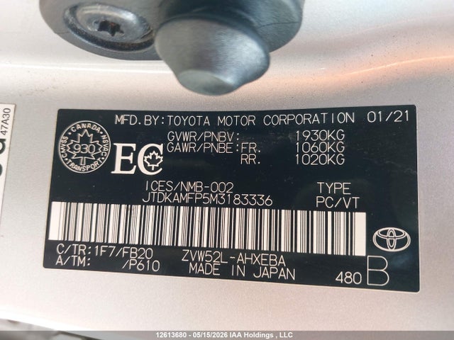 Продаж на аукціоні авто 2021 Toyota Prius Prime, vin: JTDKAMFP5M3183336, номер лоту: 12613680